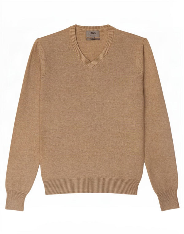 Marks & Spencer Herren-Pullover mit V-Ausschnitt, XS, beige Baumwolle