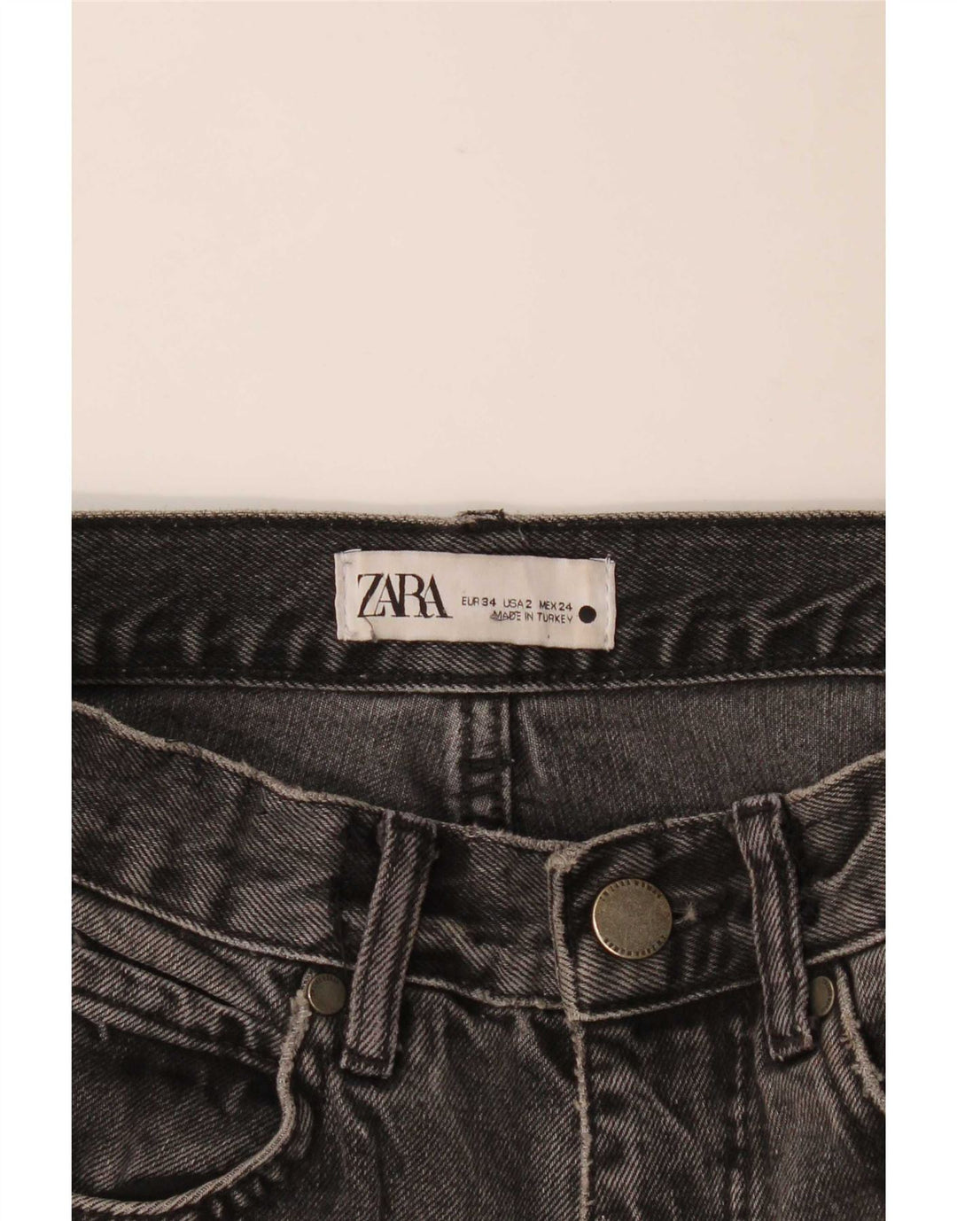 Zara Damen Distressed Straight Jeans EU 34 2XS W24 L26 Grau
