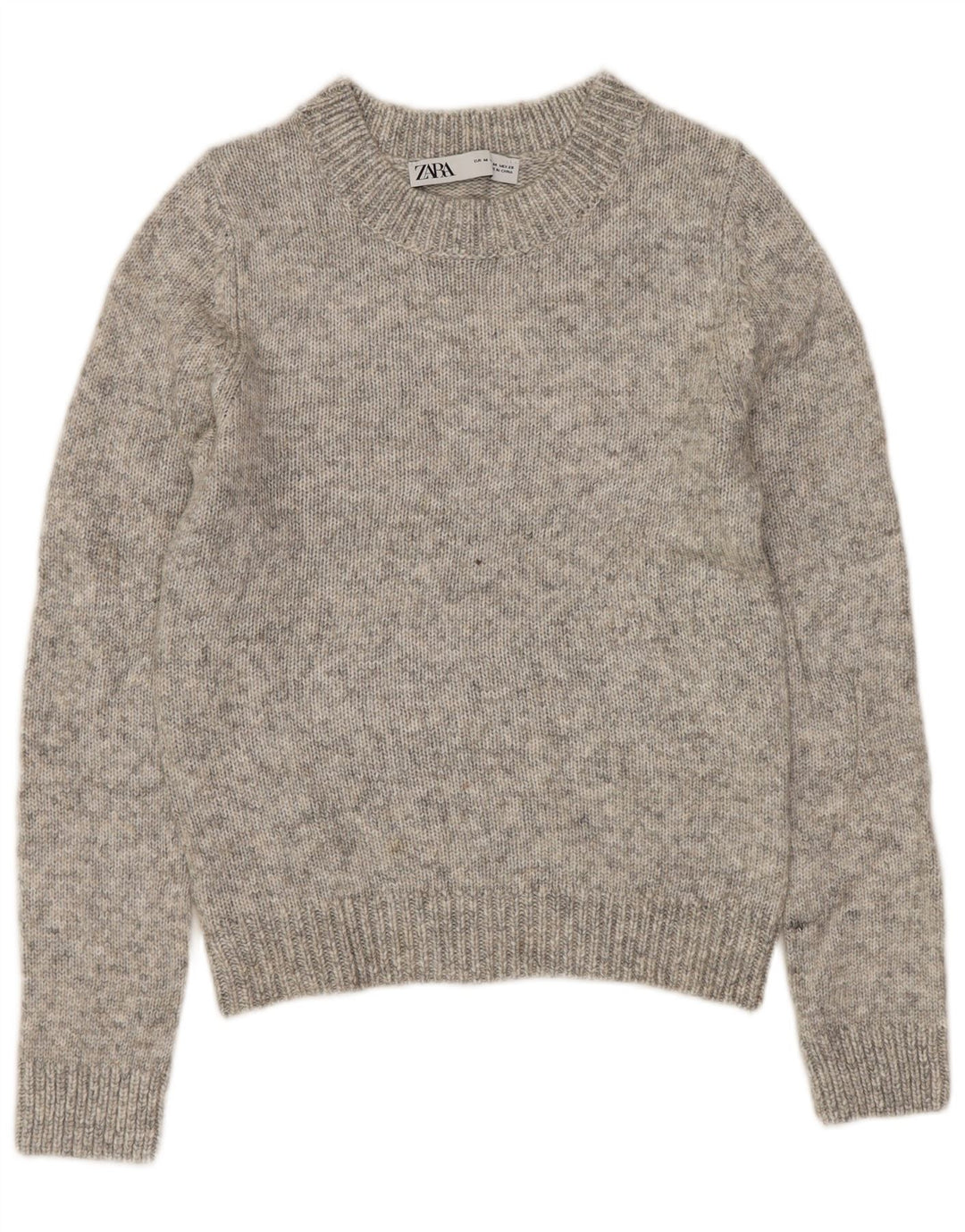 ZARA Damen Crop Crew Neck Pullover Pullover UK 12 Mittelgrau meliert