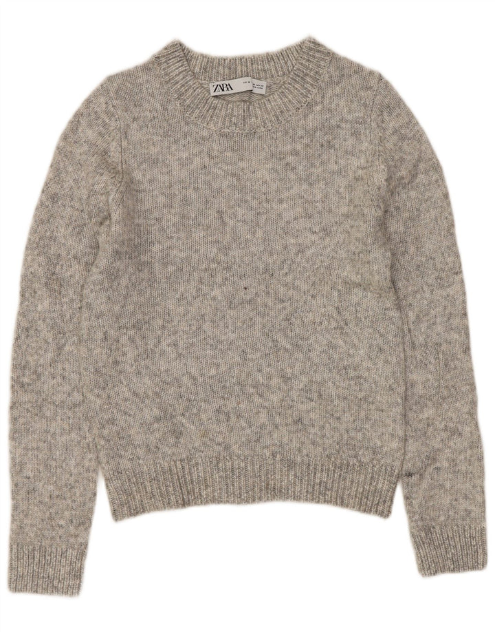 ZARA Damen Crop Crew Neck Pullover Pullover UK 12 Mittelgrau meliert