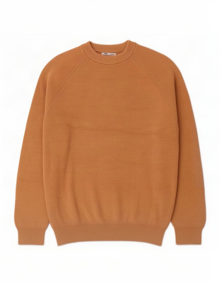 Zara Herren-Pullover mit Rundhalsausschnitt, mittelbeige Baumwolle