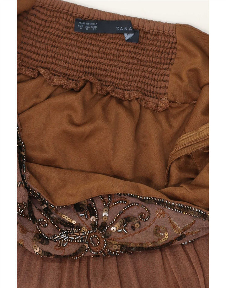 Zara Damen Trägerloses Kleid UK 12 Mittelbraun