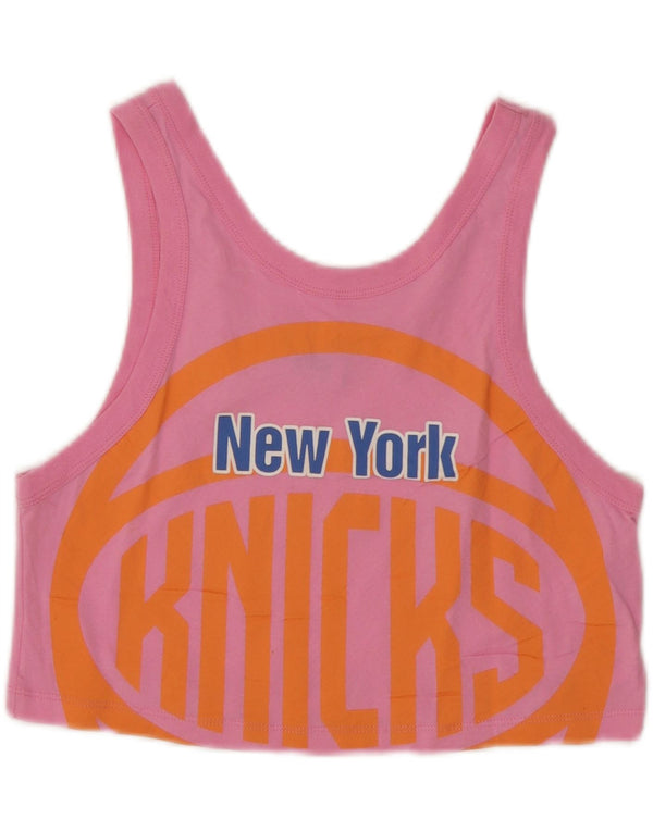 NBA Womens New York Knicks Crop Graphic Vest Top UK 10 Small Rosa Baumwolle