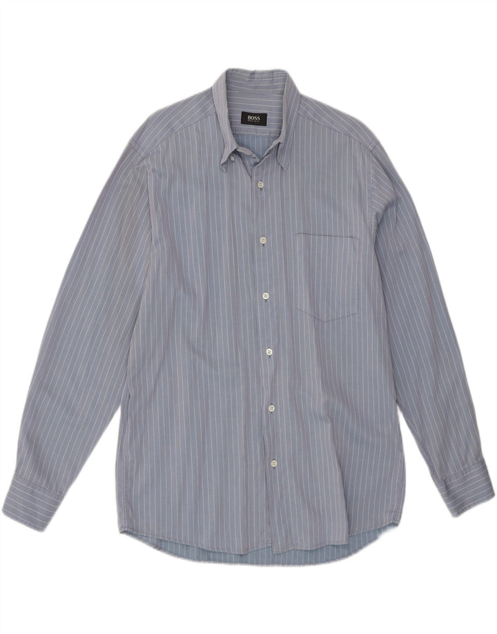 HUGO BOSS Mens Shirt Size 39 Medium Blue Striped
