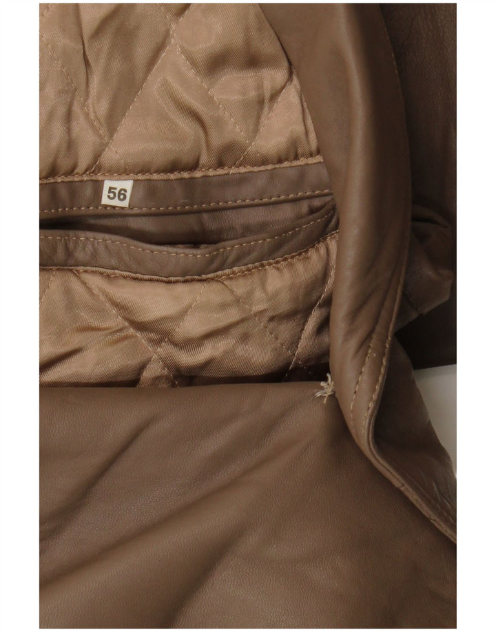 Vintage Herren Zweireihiger Ledermantel IT 56 3XL Braun