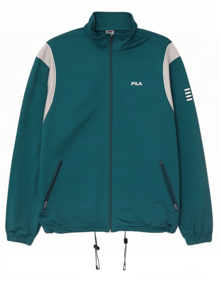 Fila Herren-Trainingsanzug-Oberteil, Jacke, 2XL, türkisfarbenes Colourblock-Polyester