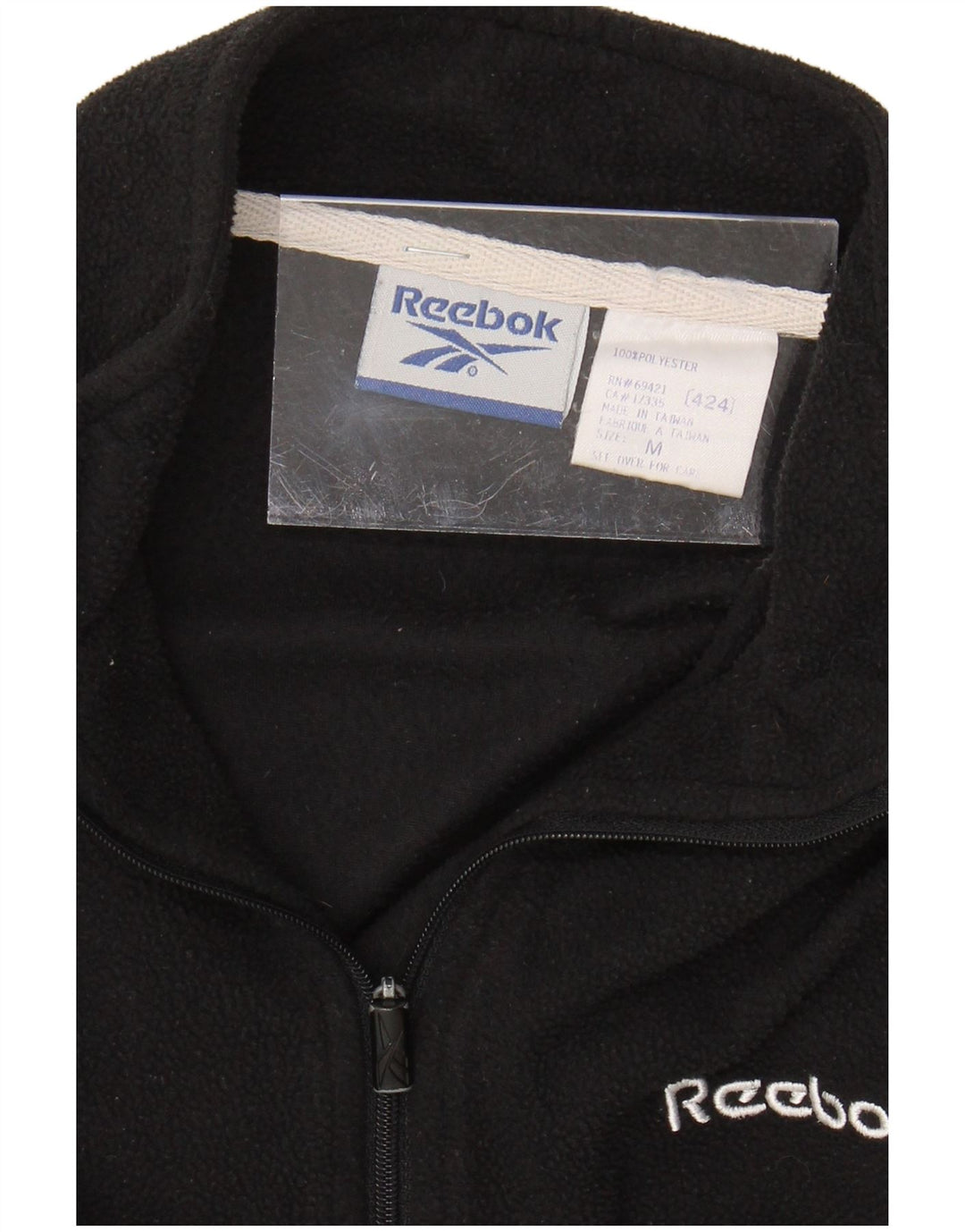 REEBOK Womens Zip Neck Fleece Jumper UK 14 Medium Black Polyester