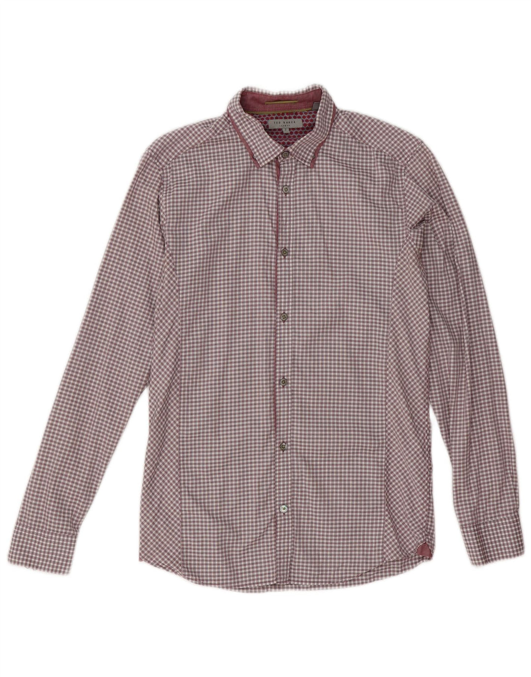 Ted Baker Herrenhemd, Größe 2, klein, Burgunderrot, Gingham-Baumwolle