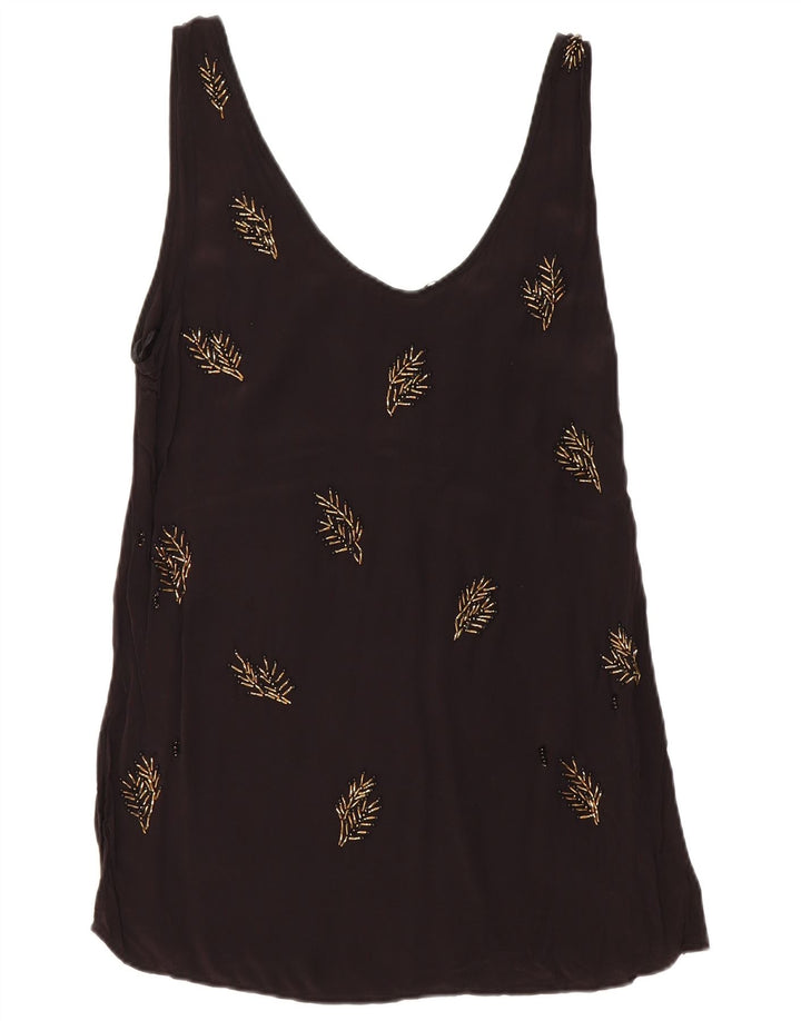 Zara Damen Weste Top UK 10 Small Schwarz geblümte Viskose