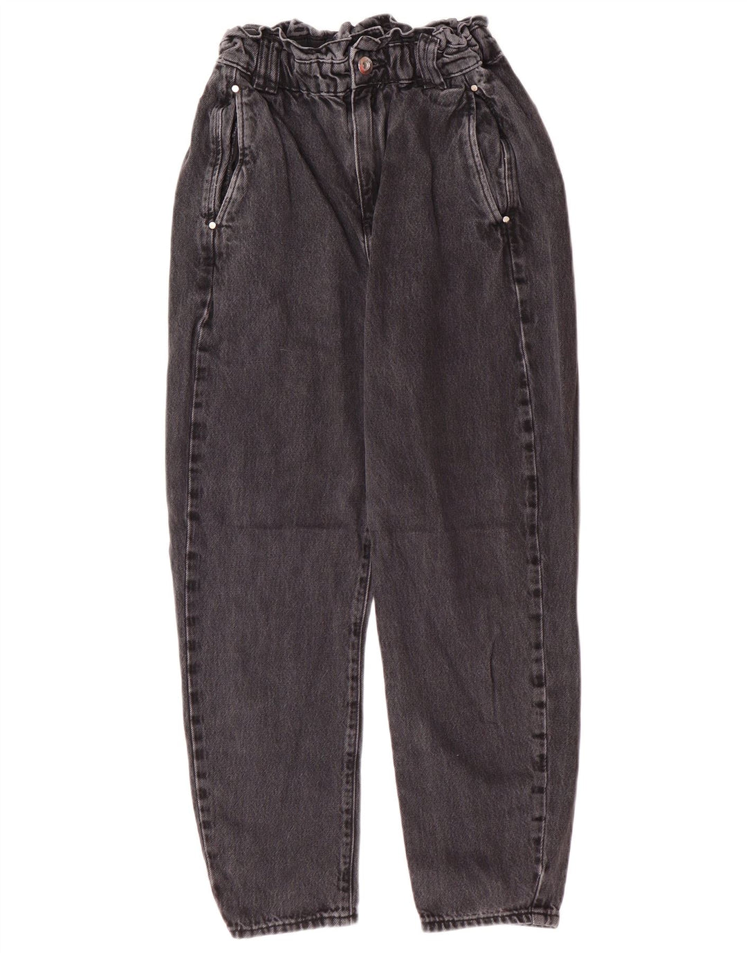 Zara Damen High Waist Tapered Jeans EU 34 2XS W24 L25 Grau Baumwolle Modern