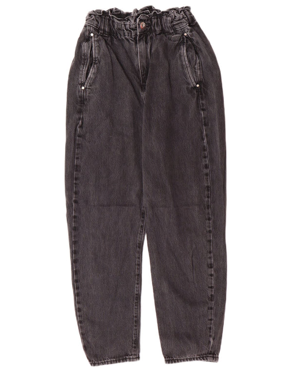 Zara Damen High Waist Tapered Jeans EU 34 2XS W24 L25 Grau Baumwolle Modern