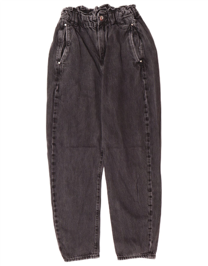 Zara Damen High Waist Tapered Jeans EU 34 2XS W24 L25 Grau Baumwolle Modern