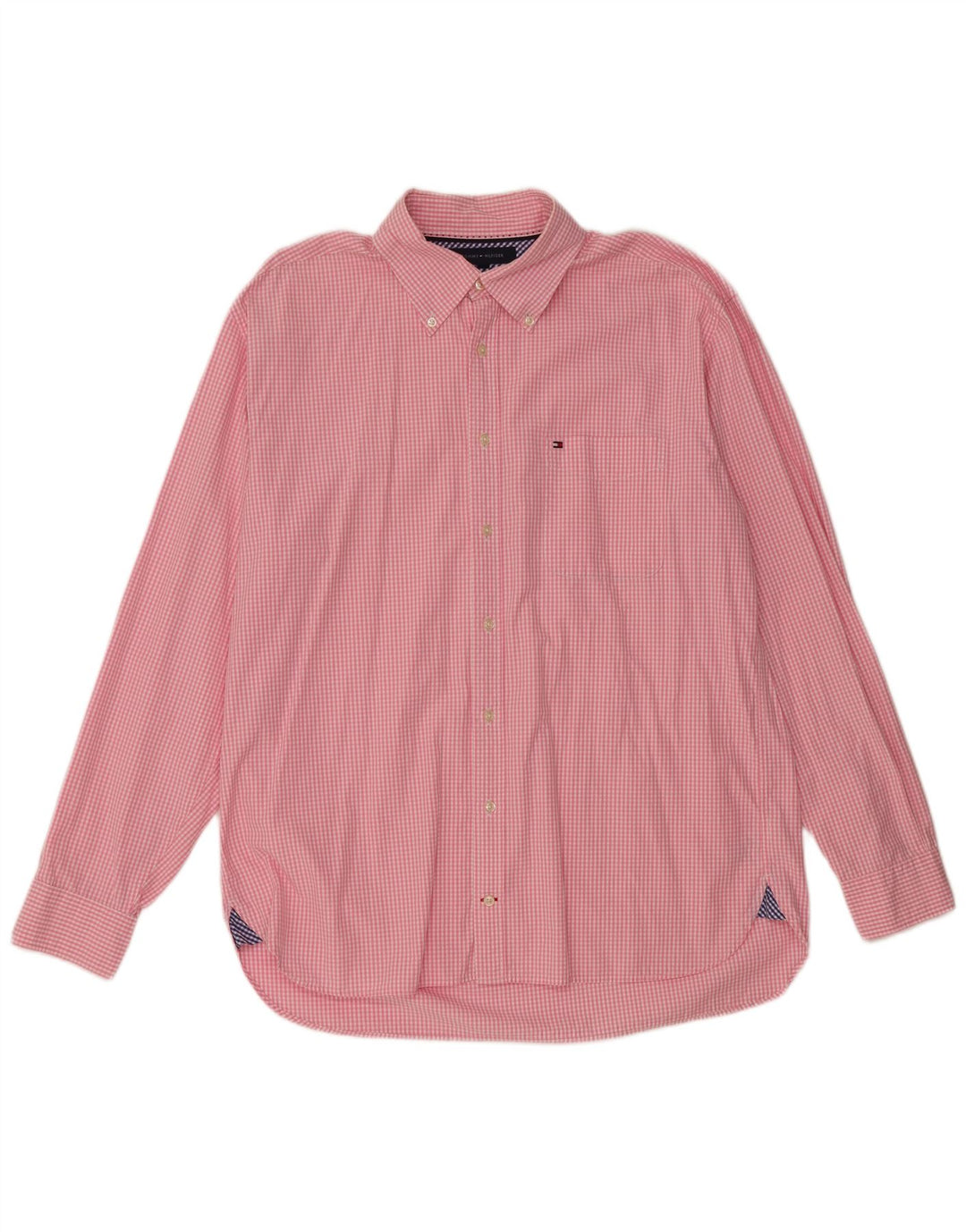 TOMMY HILFIGER Mens Shirt XL Pink Gingham Cotton