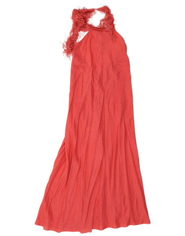 Zara Damen Maxi-Neckholder-Kleid UK 6 XS Rotes Leinen