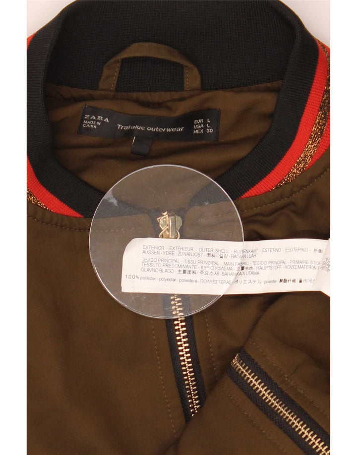 Zara Damen Bomberjacke UK 16 Large Khaki Polyester