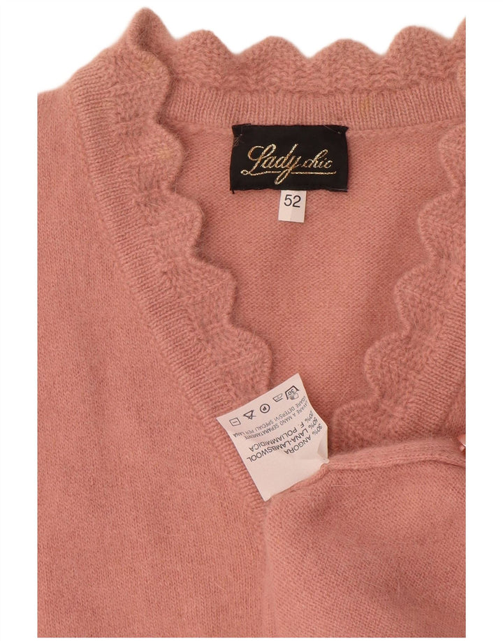 Vintage Damen Pullover mit Knopfhalsausschnitt IT 52 2XL Pink Angora