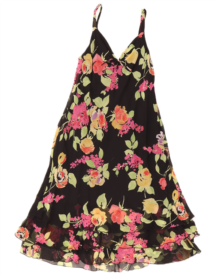SUPERIOR Damen-Slipkleid IT 44 Mittelschwarze Blumenseide
