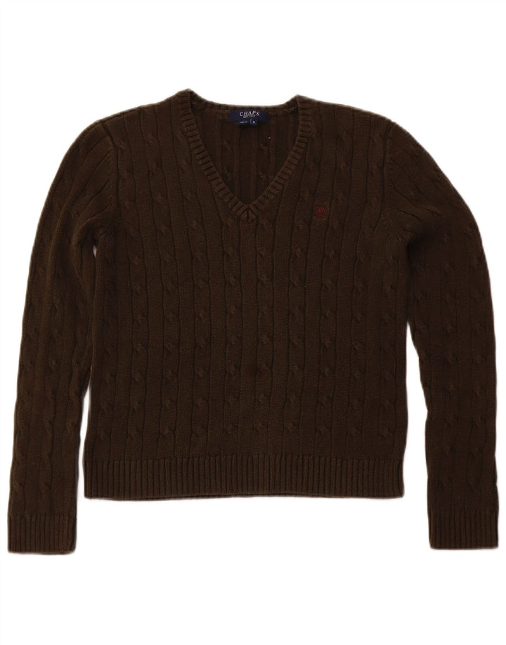CHAPS Damen-Pullover mit V-Ausschnitt, Größe S, Größe S, Braun, Baumwolle