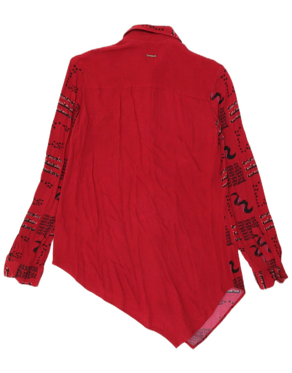 Desigual Womens Loose Fit Asymmetric Shirt UK 6 XS Rote geometrische Viskose