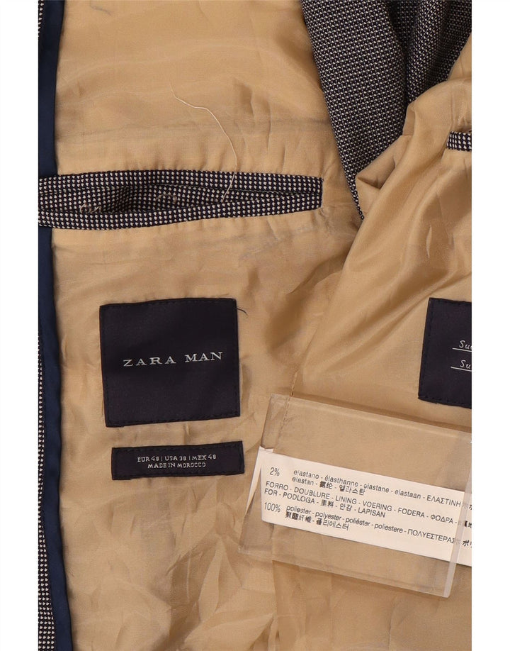 Zara Herren-Blazer mit 2 Knöpfen, EU 48, mittleres Marineblau mit Hahnentrittmuster