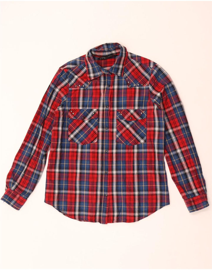 Zara Damen Flanellhemd UK 14 Mittelrot kariert