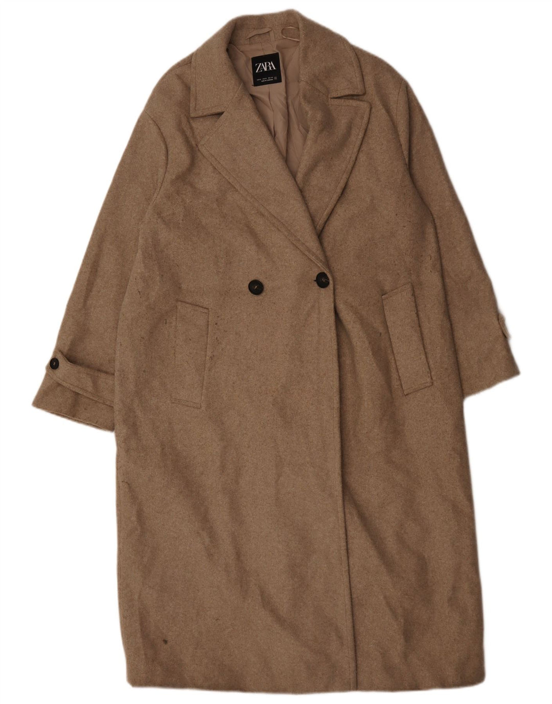Zara Damen Übergroßer zweireihiger Mantel UK 16 Medium Beige Polyester