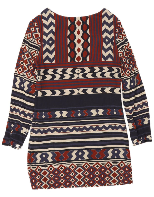 Desigual Damen Langarm-Etuikleid EU 36 Small Navy Blue Geometrisch