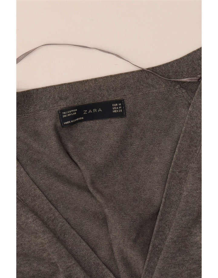 Zara Damen Longline-Cardigan-Pullover UK 12 Mittelgraue Baumwolle