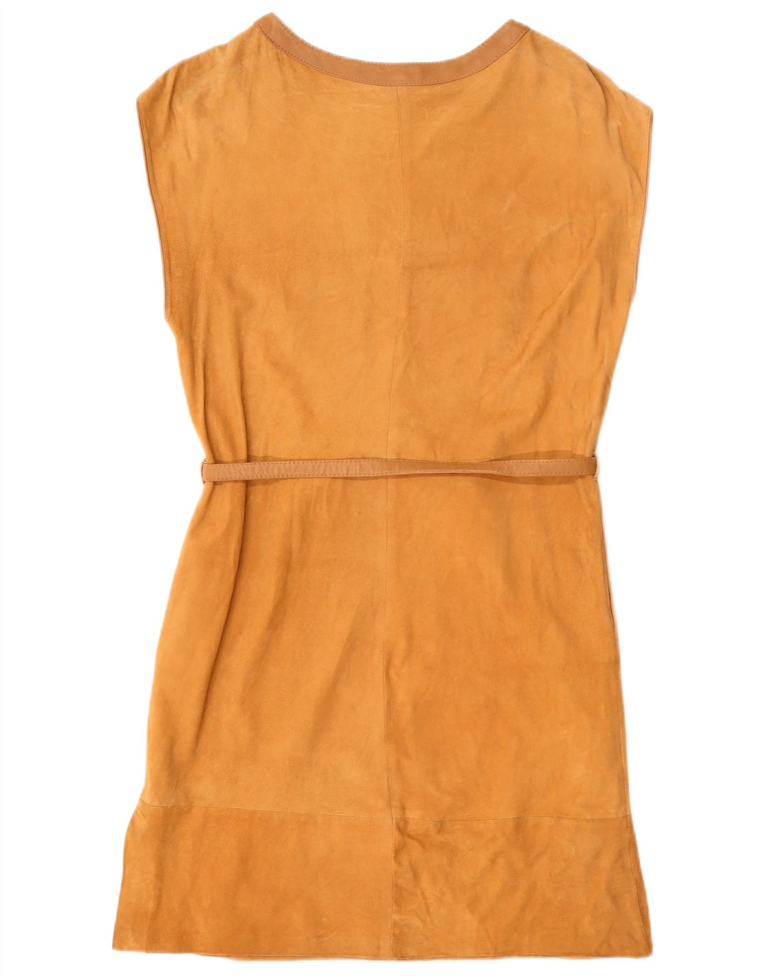 Vintage Damen Ärmelloses Wildleder-Basic-Kleid UK 12 Medium Beige