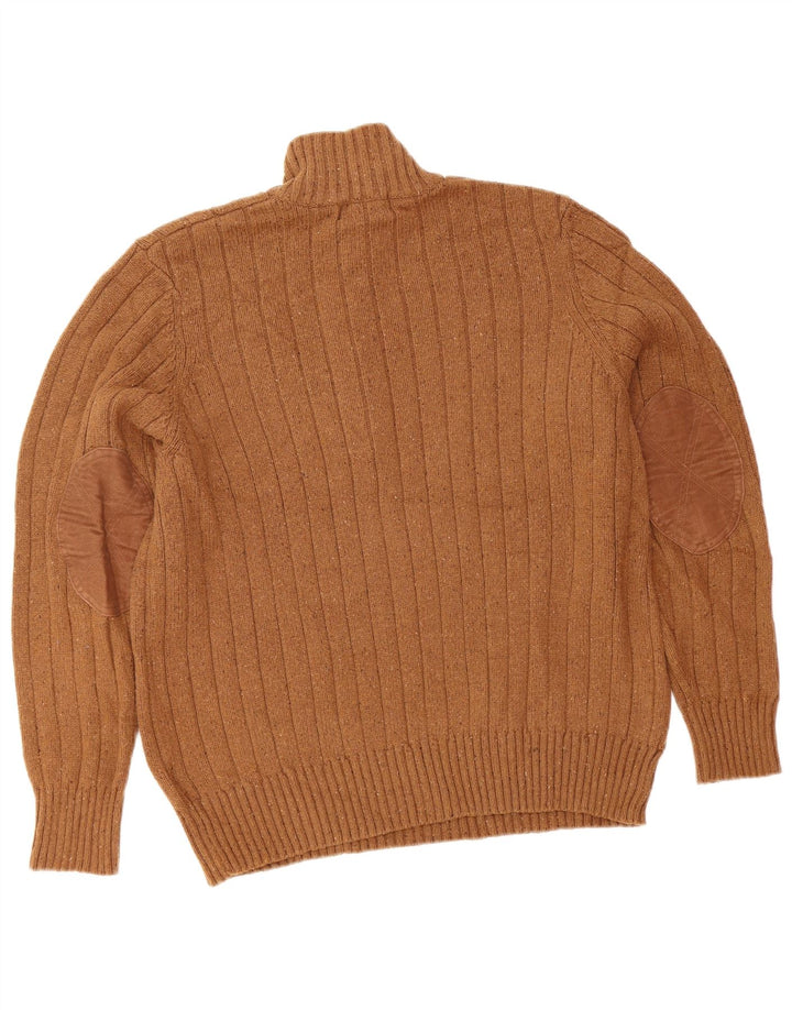 EDDIE BAUER Herren-Pullover mit Reißverschluss am Hals, mittelbraun gefleckte Baumwolle