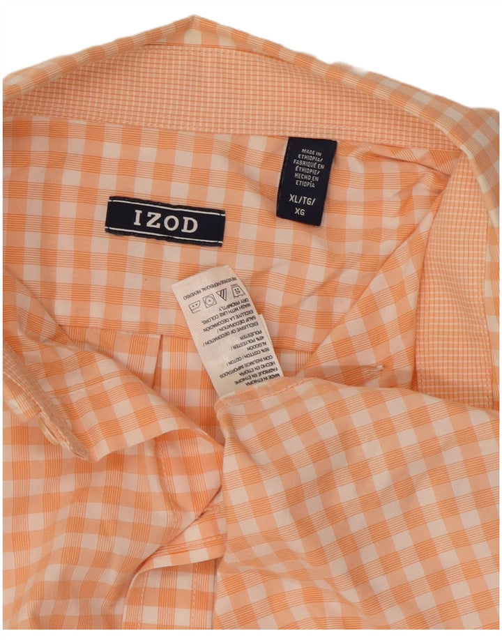 Izod Herrenhemd XL Orange Gingham Baumwolle