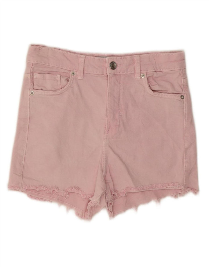 BERSHKA Womens Denim Shorts EU 38 Small W28  Pink Cotton