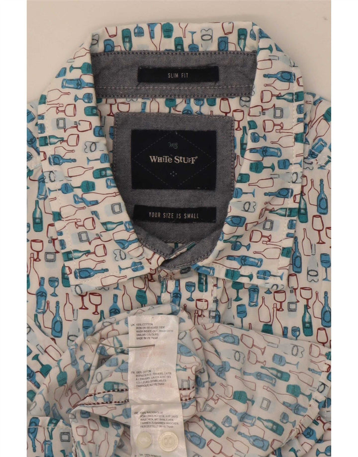 White Stuff Herren Slim Fit Hemd mit abstraktem Muster, Größe S, Blau, Baumwolle