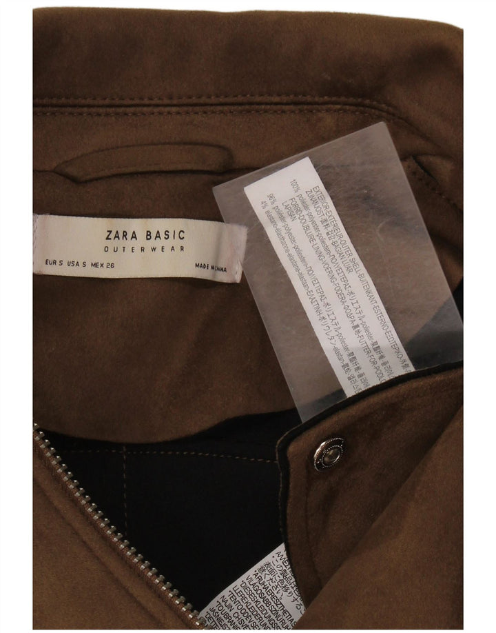 Zara Damen Bikerjacke UK 10 Small Braunes Polyester