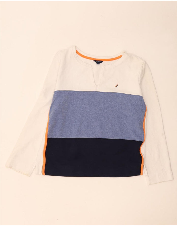 Nautica Damen Top Langarm UK 14 Mittelweiß Colourblock Baumwolle