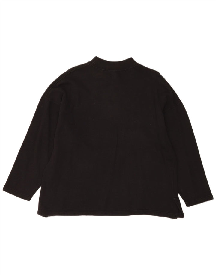 Vintage Damen Übergroßes Grafik-Top Langarm UK 14 Medium Schwarz Neuheit