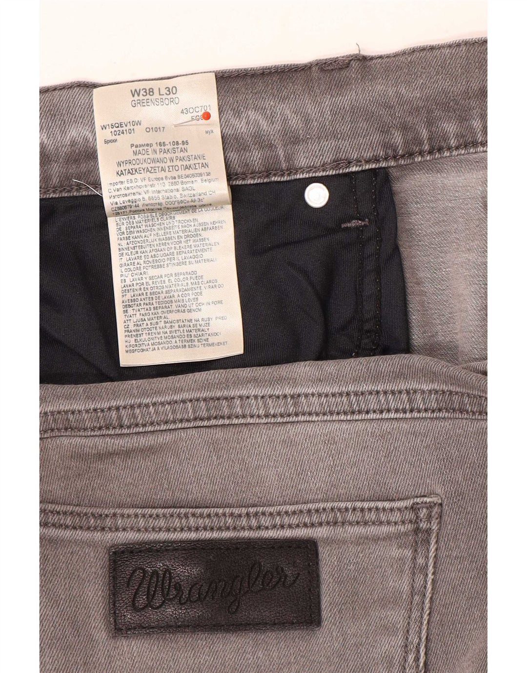 Wrangler Herren Greensboro Slim Jeans W38 L30 Graue Baumwolle