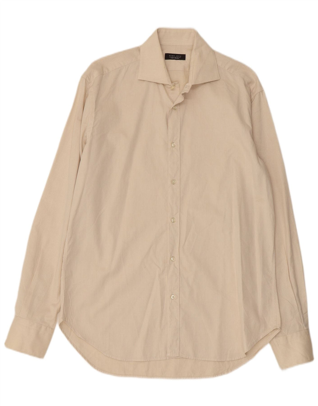 ZARA Herrenhemd, Größe 42, groß, beige Nadelstreifen-Baumwolle