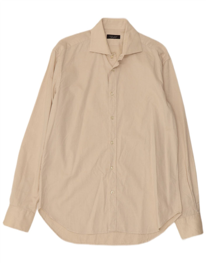ZARA Herrenhemd, Größe 42, groß, beige Nadelstreifen-Baumwolle