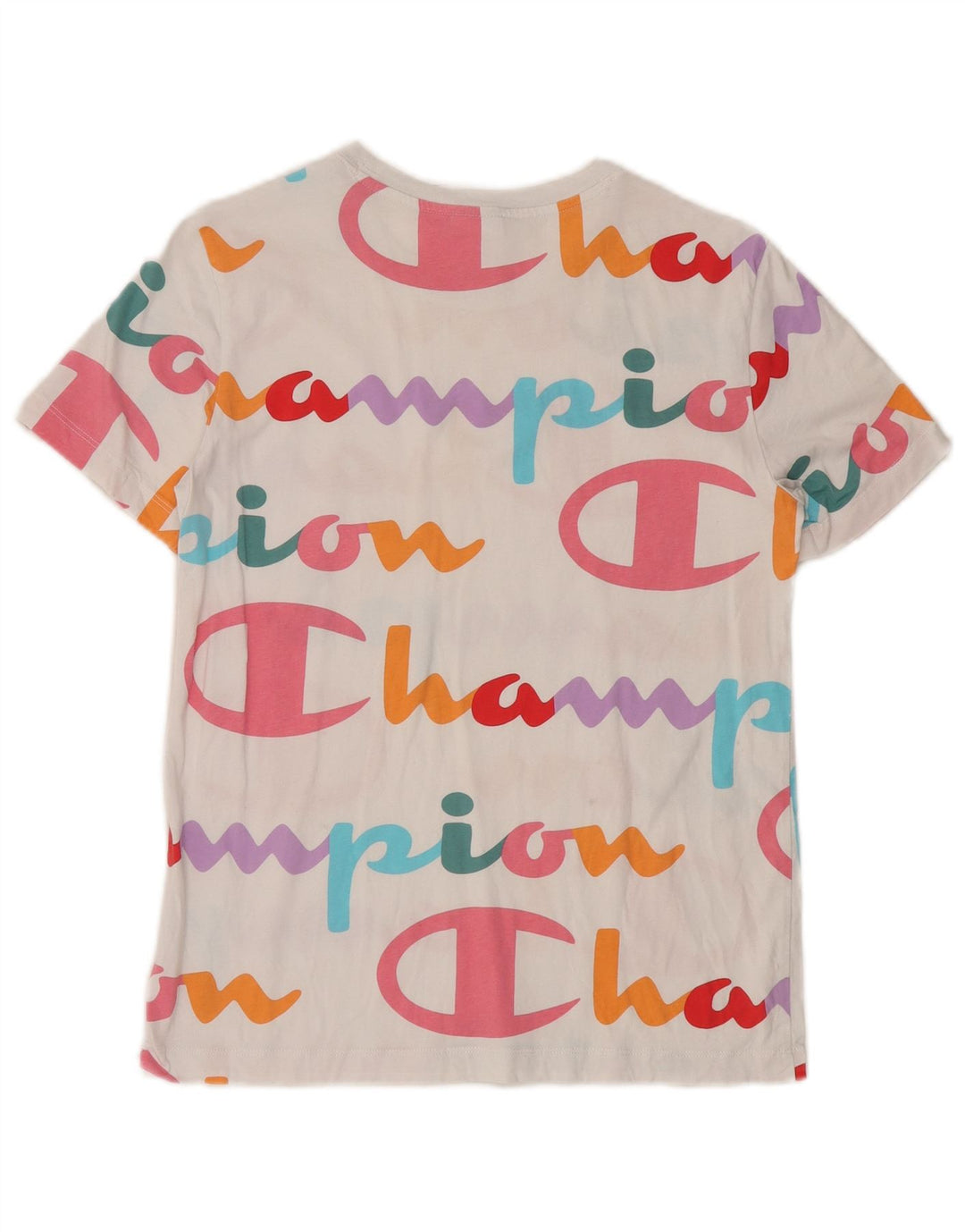 CHAMPION Damen Grafik-T-Shirt-Oberteil UK 12 Mittelweiß