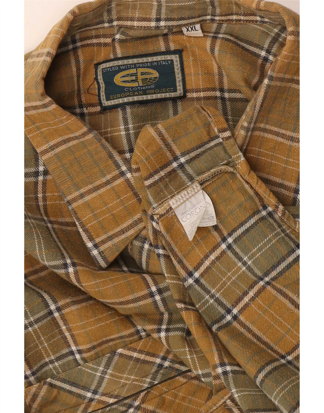 European Project Herren-Flanellhemd 2XL, gelb karierte Baumwolle
