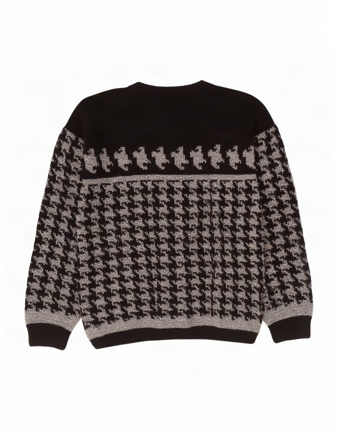 Vintage Herren-Pullover mit Rundhalsausschnitt, Mittelgroßer schwarzer Hahnentrittmuster