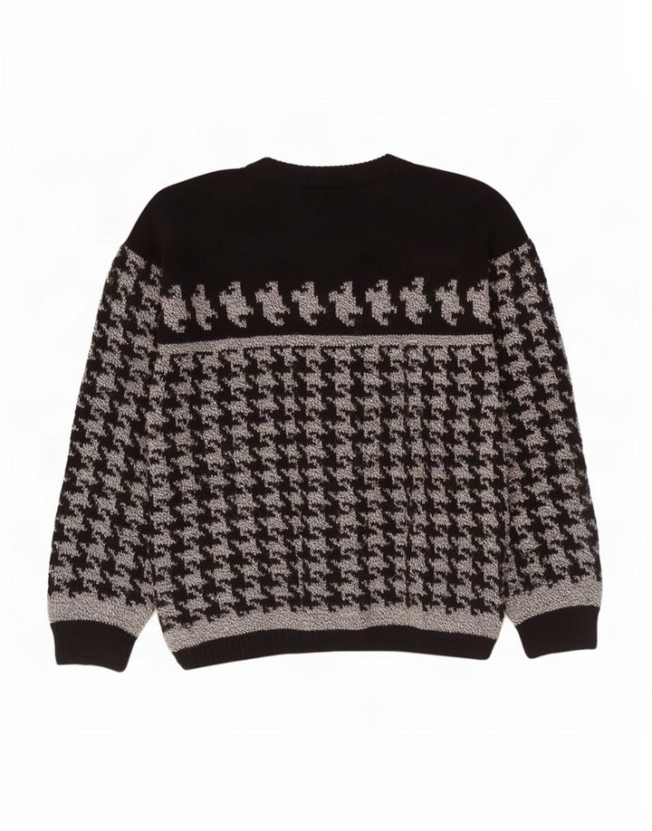 Vintage Herren-Pullover mit Rundhalsausschnitt, Mittelgroßer schwarzer Hahnentrittmuster