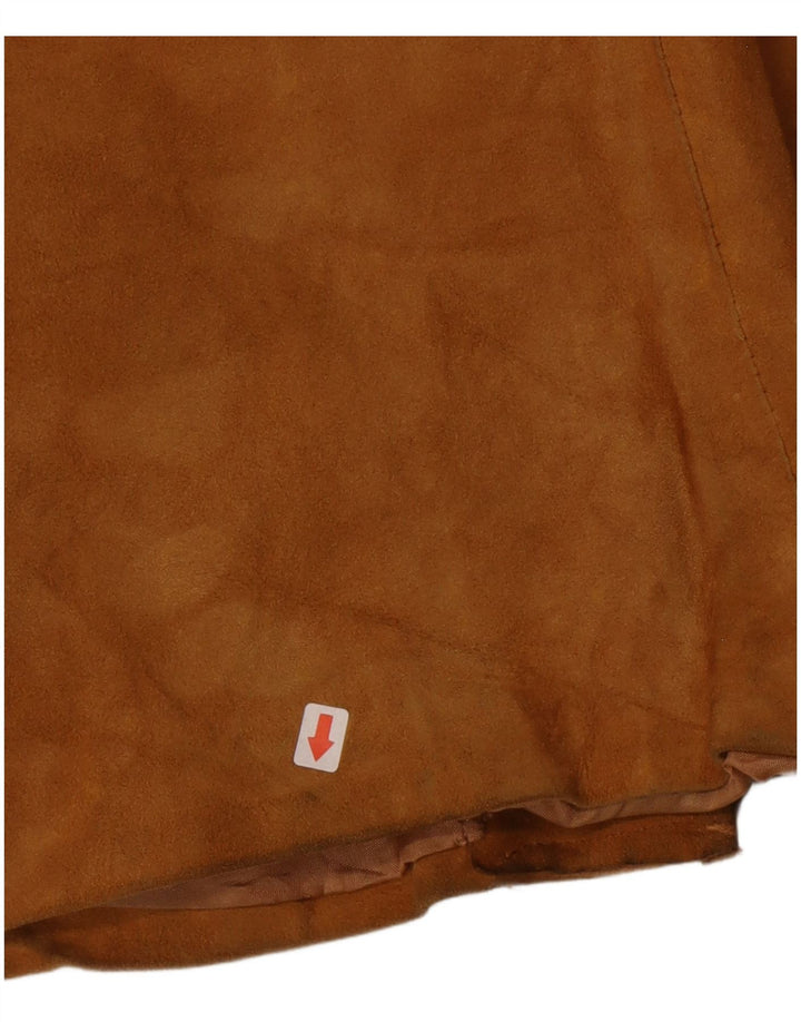 Vintage Damen 3-Knopf-Wildleder-Blazerjacke UK 14 Mittelbraunes Leder