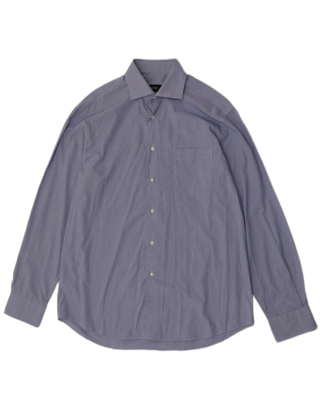 Hugo Boss Herrenhemd Größe 41 16 Große blaue Gingham-Baumwolle