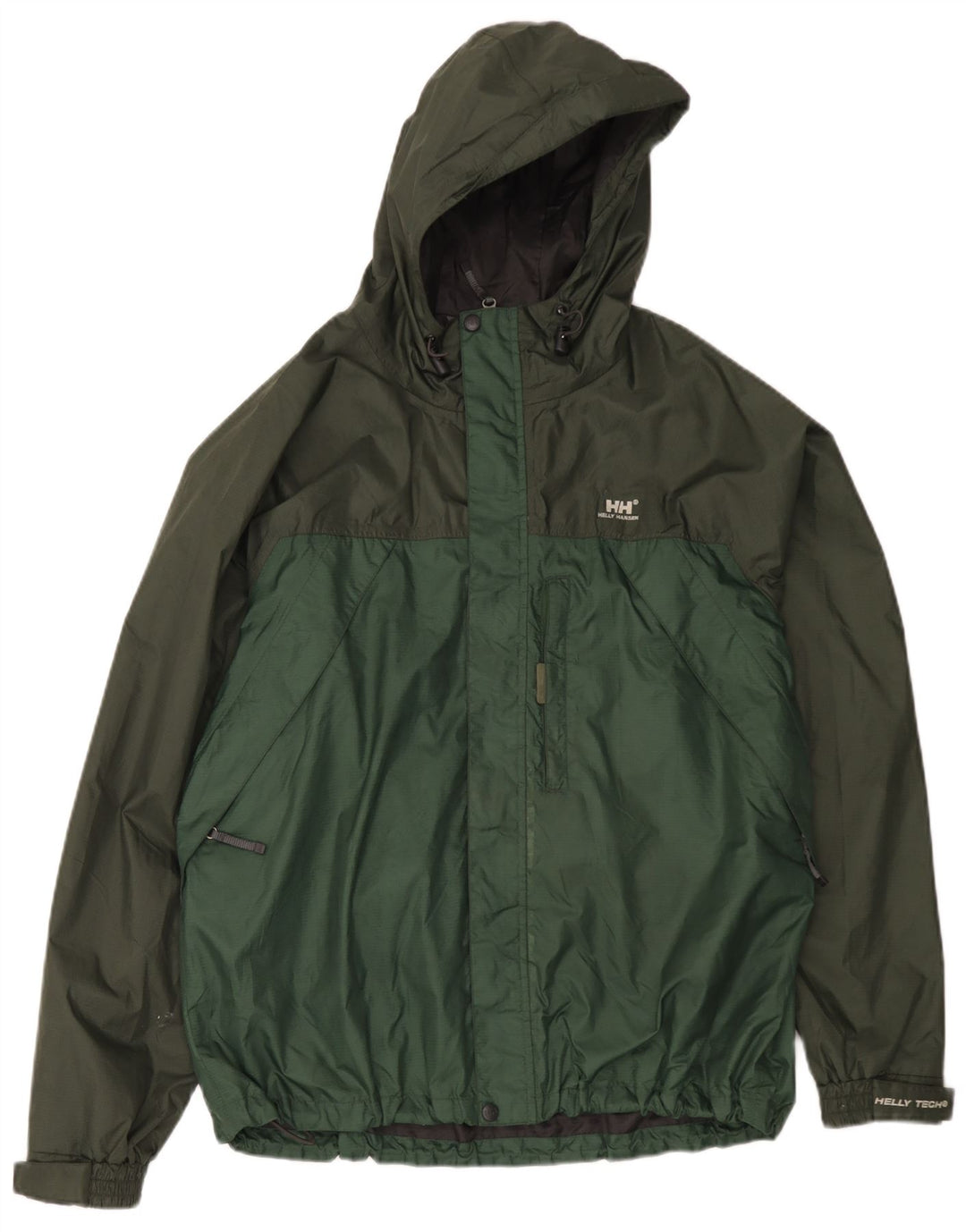 Helly Hansen Herren-Regenjacke mit Kapuze, UK 40, Größe L, grünes Colourblock-Nylon