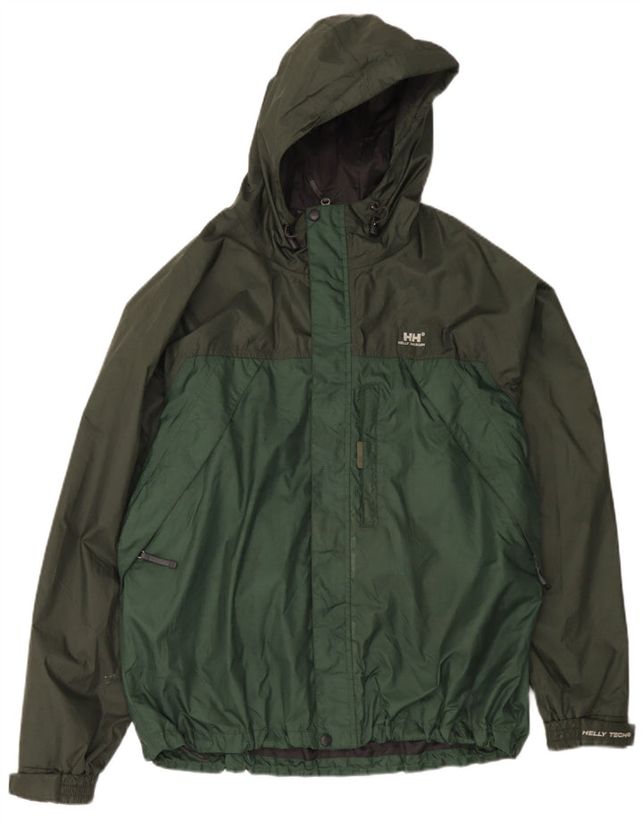 Helly Hansen Herren-Regenjacke mit Kapuze, UK 40, Größe L, grünes Colourblock-Nylon