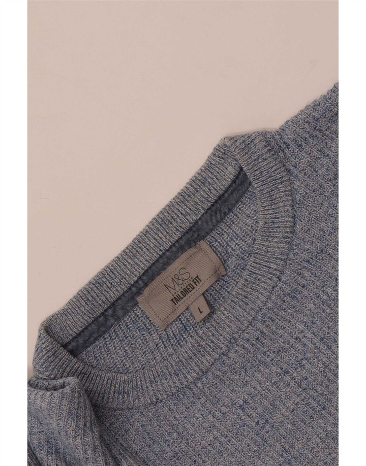 Marks & Spencer Herren-Pullover mit Rundhalsausschnitt, groß, blau meliert