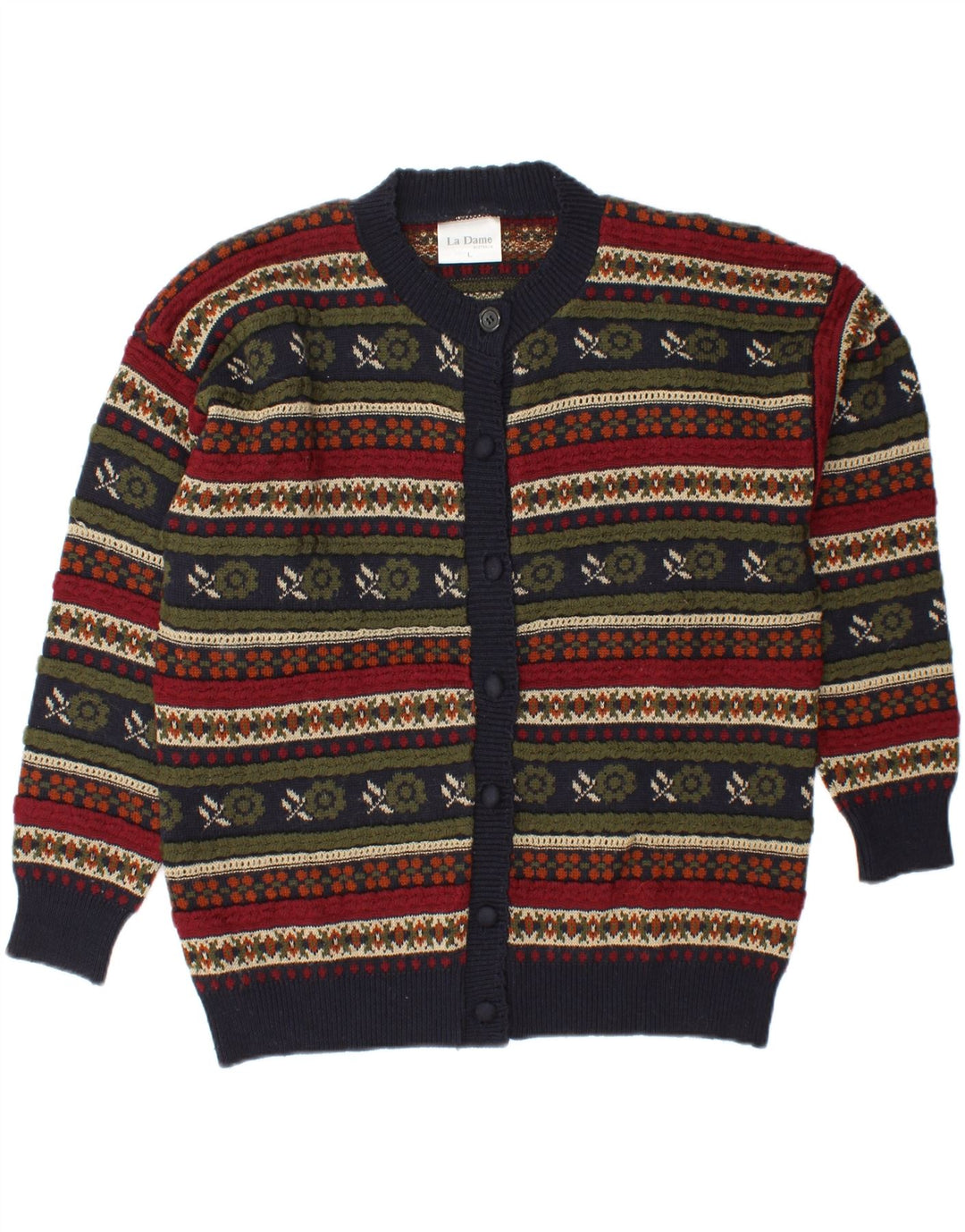 LA DAME Womens Cardigan Sweater UK 16 Large Multicoloured Fair Isle