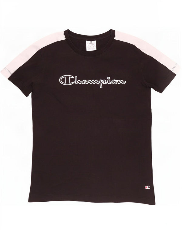 Champion Damen-T-Shirt mit Grafik, UK 12, Mittelschwarz, Farbblock